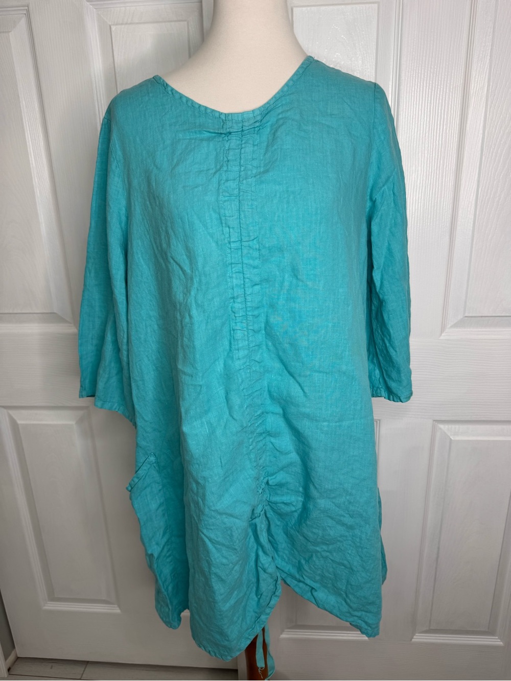 Bryn Walker Women’s 100% Linen Lagenlook Tunic Top Turquoise Size XLarge